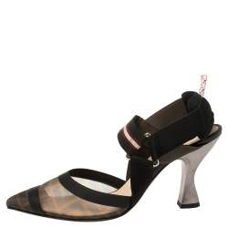 Fendi Multicolor Mesh And Fabric Colibri Slingback Pointed Toe Sandals Size 37.5