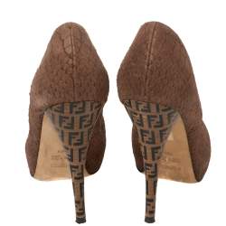 Fendi Brown Python Embossed Leather Superstar Platform Pumps Size 38.5