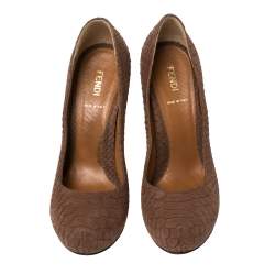 Fendi Brown Python Embossed Leather Superstar Platform Pumps Size 38.5