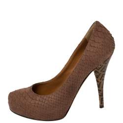 Fendi Brown Python Embossed Leather Superstar Platform Pumps Size 38.5