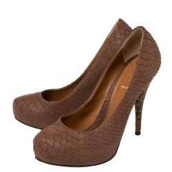 Fendi Brown Python Embossed Leather Superstar Platform Pumps Size 38.5