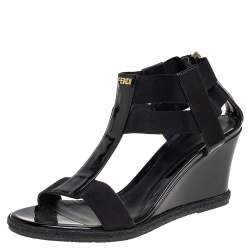 black elastic strap wedges