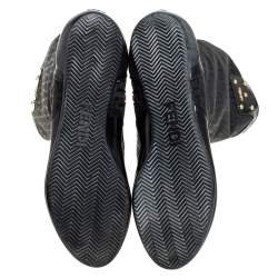 مملوكة مسبقًا حذاء بوت للركبة فندي جلد لامع وكانفاس زوكينو أسود مقاس 38.5