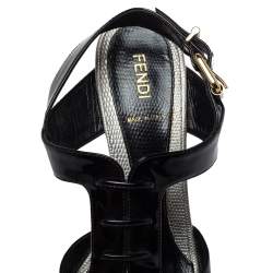 Pre Owned Fendi Multicolor Patent Leather and Leather Slingback Platform Sandals Size 39.5