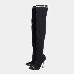 Fendi Black Knit Fabric Over the Knee Boots Size 39