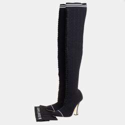 Fendi Black Knit Fabric Over the Knee Boots Size 39