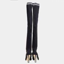 Fendi Black Knit Fabric Over the Knee Boots Size 39