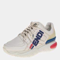 Pre Owned Fendi White Leather And Rubber Fendi-Fila Mania Logo Low Top Sneakers Size 39