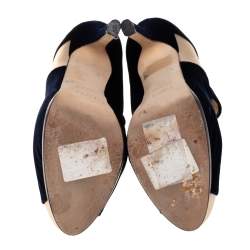 Fendi Blue/Gold Leather And Velvet Ankle Booties Size 38.5