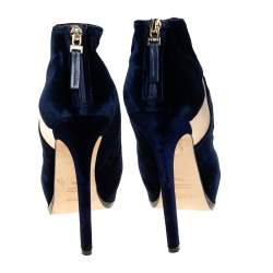 Fendi Blue/Gold Leather And Velvet Ankle Booties Size 38.5
