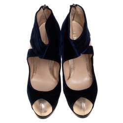 Fendi Blue/Gold Leather And Velvet Ankle Booties Size 38.5