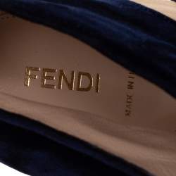 Fendi Blue/Gold Leather And Velvet Ankle Booties Size 38.5
