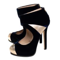 Fendi Blue/Gold Leather And Velvet Ankle Booties Size 38.5