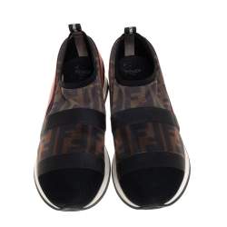 Pre Owned Fendi Multicolor Mesh And Canvas Colibri Slip on Sneaker Size 39 