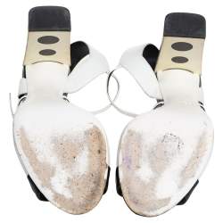 Pre Owned Fendi Black/White Leather Ankle Strap Polka Dot Sandals Size 40
