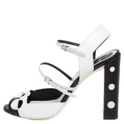 Pre Owned Fendi Black/White Leather Ankle Strap Polka Dot Sandals Size 40