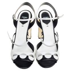 Pre Owned Fendi Black/White Leather Ankle Strap Polka Dot Sandals Size 40