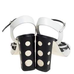 Pre Owned Fendi Black/White Leather Ankle Strap Polka Dot Sandals Size 40