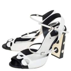 Pre Owned Fendi Black/White Leather Ankle Strap Polka Dot Sandals Size 40