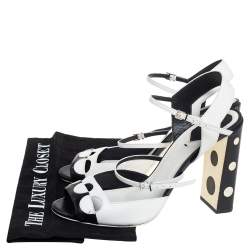 Pre Owned Fendi Black/White Leather Ankle Strap Polka Dot Sandals Size 40