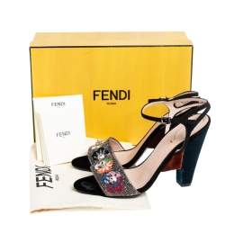 Pre Owned Fendi Multicolor Velvet And Satin Embroidered Ankle Strap Sandals Size 41