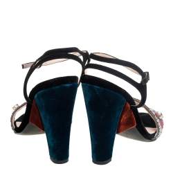 Pre Owned Fendi Multicolor Velvet And Satin Embroidered Ankle Strap Sandals Size 41