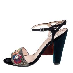 Pre Owned Fendi Multicolor Velvet And Satin Embroidered Ankle Strap Sandals Size 41