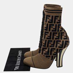 Pre Owned بوت للكاحل فندي قماش تريكو FF بني مقاس 39