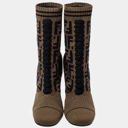 Pre Owned بوت للكاحل فندي قماش تريكو FF بني مقاس 39