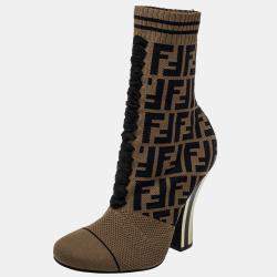 Pre Owned بوت للكاحل فندي قماش تريكو FF بني مقاس 39