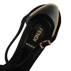 Pre Owned Fendi Black Suede Studded Heel T Strap Sandals Size 39