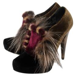 Pre Owned Fendi Multicolor Velvet Fur Platform Pumps Size 37
