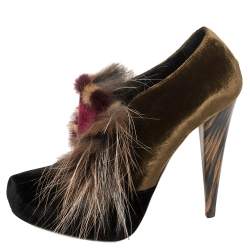 Pre Owned Fendi Multicolor Velvet Fur Platform Pumps Size 37