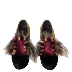 Pre Owned Fendi Multicolor Velvet Fur Platform Pumps Size 37