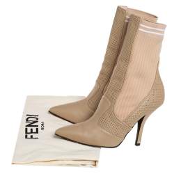 Pre Owned Fendi Beige Leather Rockoko Ankle Length Boots Size 37