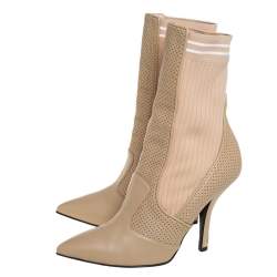 Pre Owned Fendi Beige Leather Rockoko Ankle Length Boots Size 37