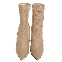 Pre Owned Fendi Beige Leather Rockoko Ankle Length Boots Size 37