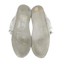 Pre Owned Fendi Silver Leather FF High Top Sneakers Size 38
