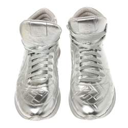 Pre Owned Fendi Silver Leather FF High Top Sneakers Size 38