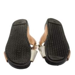 Pre Owned Fendi Silver/Gold Leather Flowerland Slides Size 37