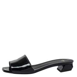 Pre Owned Fendi Black Patent Leather Slide Sandals Size 36