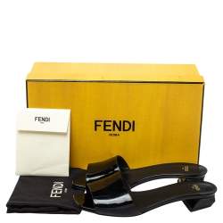Pre Owned Fendi Black Patent Leather Slide Sandals Size 36