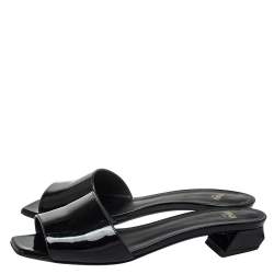 Pre Owned Fendi Black Patent Leather Slide Sandals Size 36