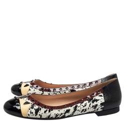Pre Owned Fendi Multicolor Python/Lizard Embossed Leather And Patent Leather Trim Cap Toe Monster Ballet Flats Size 41