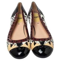 Pre Owned Fendi Multicolor Python/Lizard Embossed Leather And Patent Leather Trim Cap Toe Monster Ballet Flats Size 41