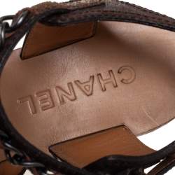 Pre Owned Chanel Brown Leather Chain Flat Sandals Size 37