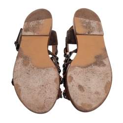 Pre Owned Chanel Brown Leather Chain Flat Sandals Size 37