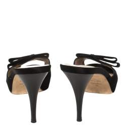 Pre Owned Fendi Black Satin Bow Peep Toe Slide Sandals Size 38.5