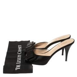 Pre Owned Fendi Black Satin Bow Peep Toe Slide Sandals Size 38.5
