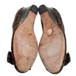 Pre Owned Fendi Brown Zucca Canvas And Leather Trim Bow Wedge Pumps Size 37